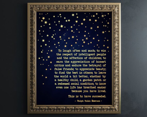 Emerson Success Quote, Gold Foil Typewriter Art Print