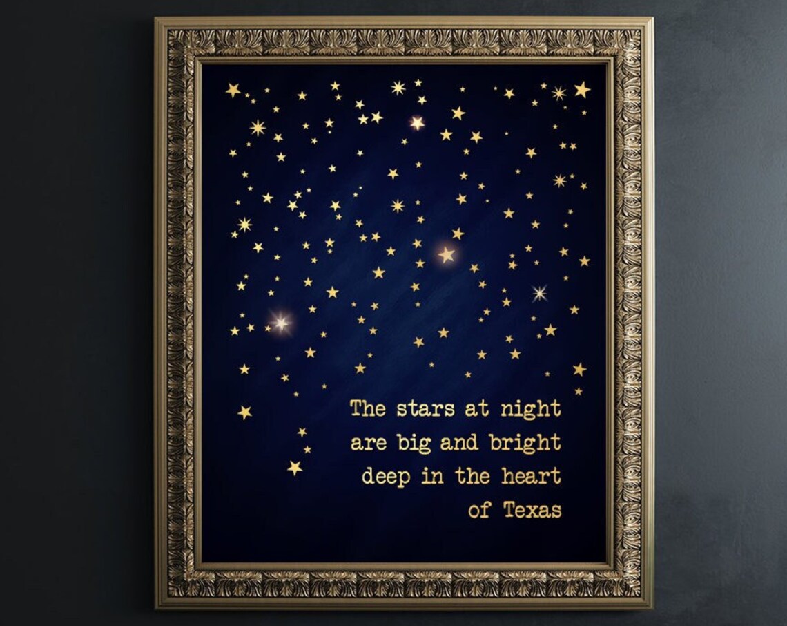 Texas Stars Quote, Deep in the Heart of Texas Art Print