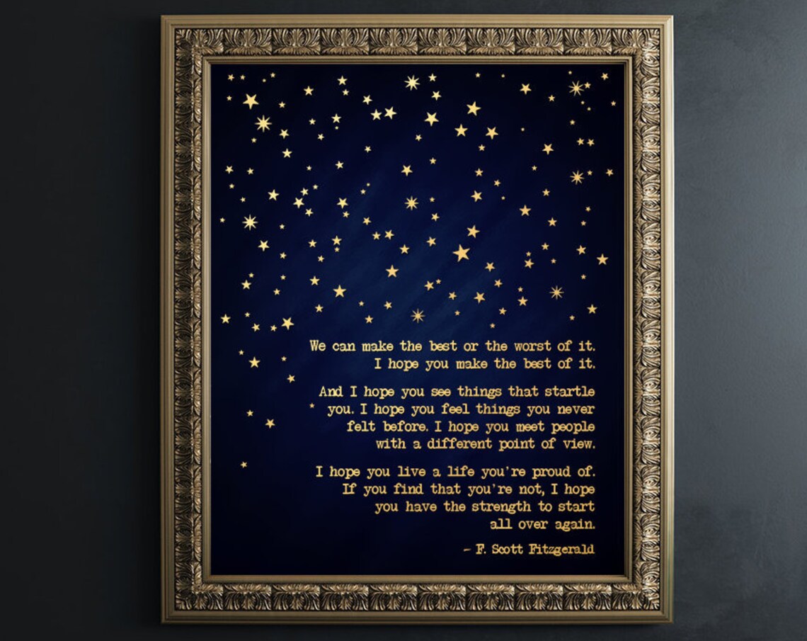 F. Scott Fitzgerald Gold Foil Quote Art Print, Gatsby