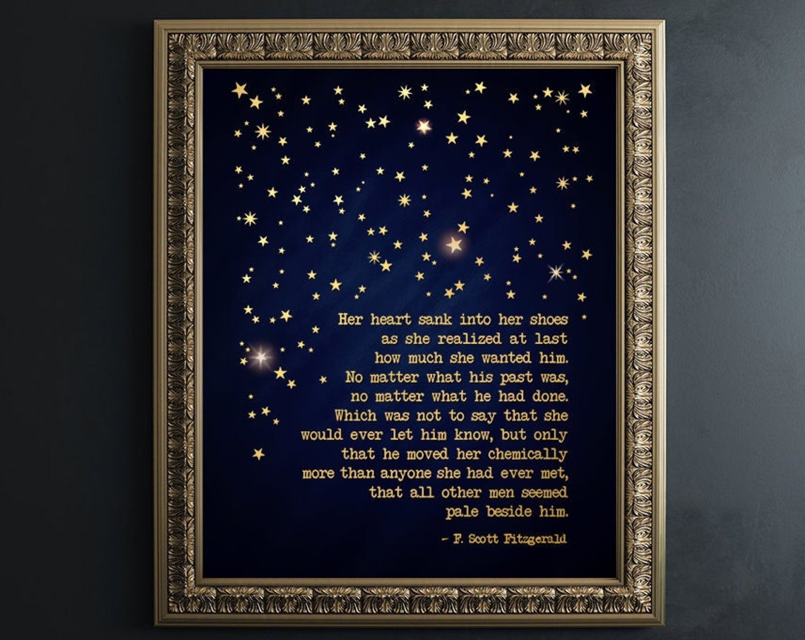 Her Heart Sank Fitzgerald Romantic Quote Gold Foil Starry Night Poster