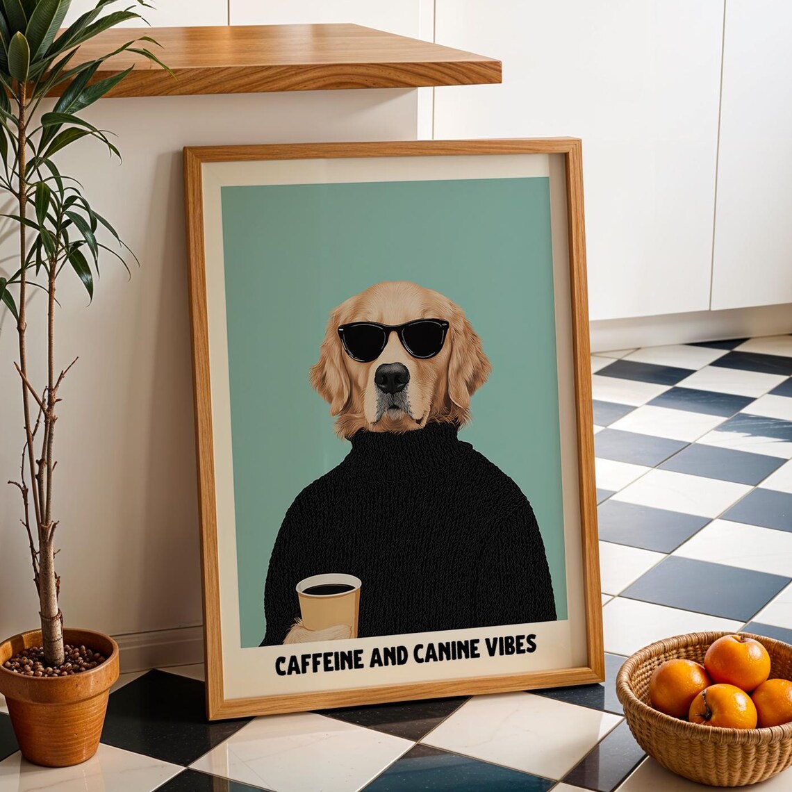 Funny Dog Coffee Poster, Coffee Bar Decor Art Print