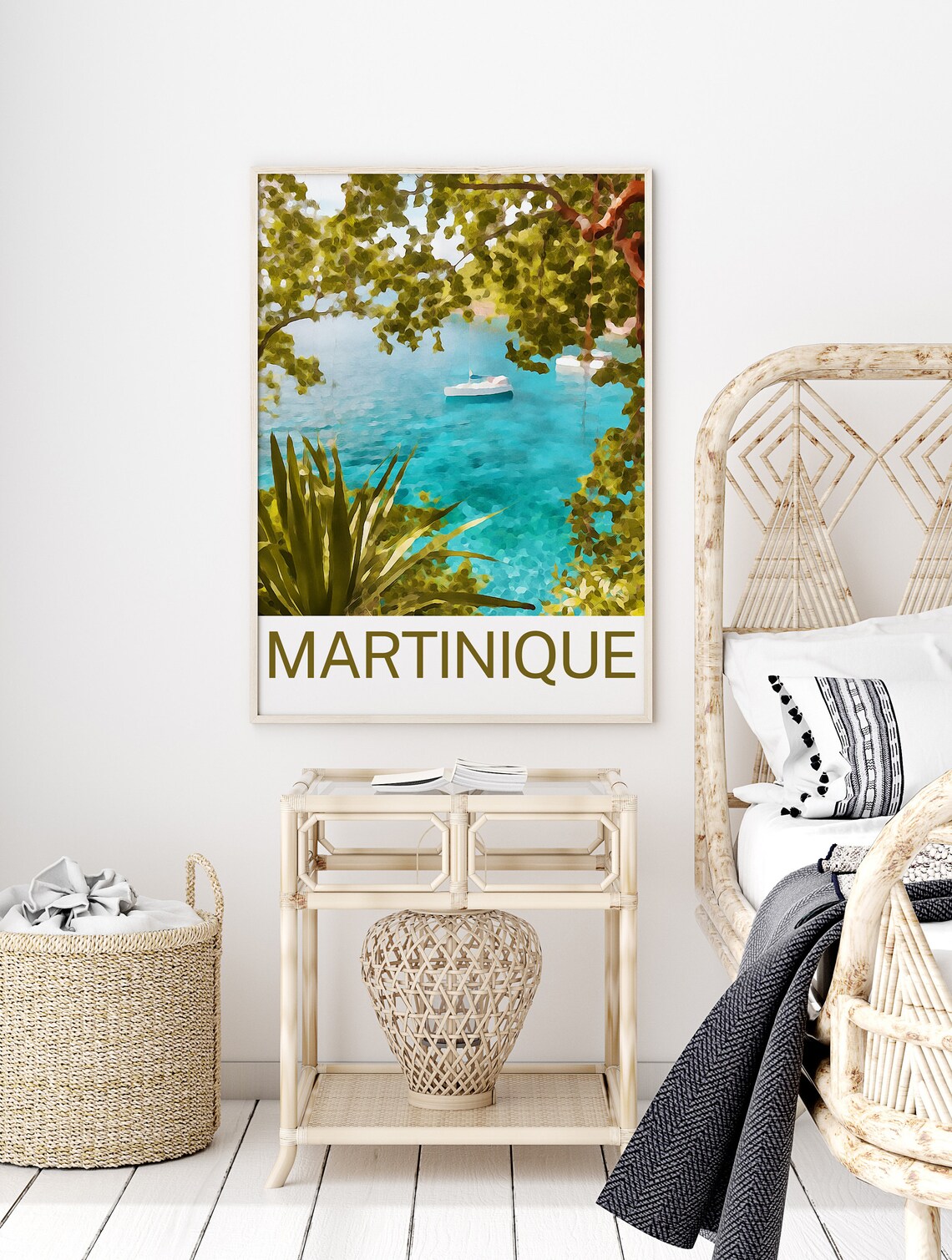 Martinique Caribbean Turquoise Cove with Sailboats Travel Poster - Image 2