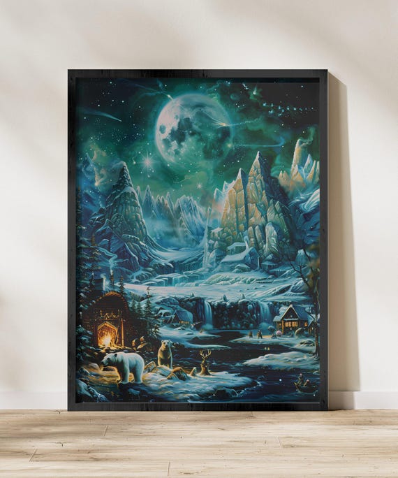 Stunning Alaska Landscape Wall Art Northern Lights Aurora Borealis Mountain Scenery Print Nature Decor For Home