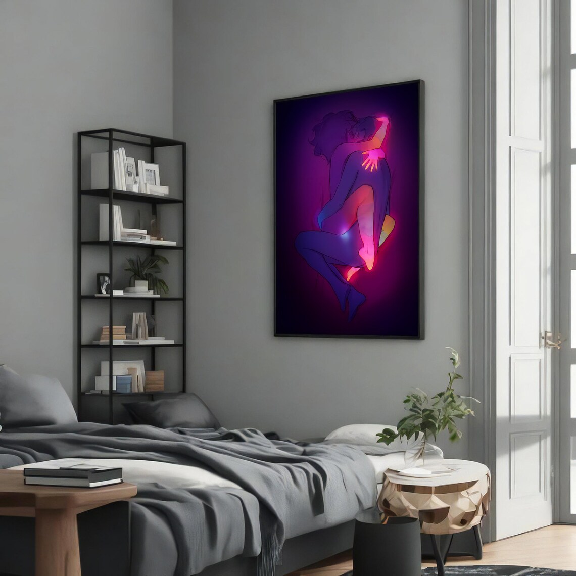 Neon Embrace Passionate Couple, Sensual Decor