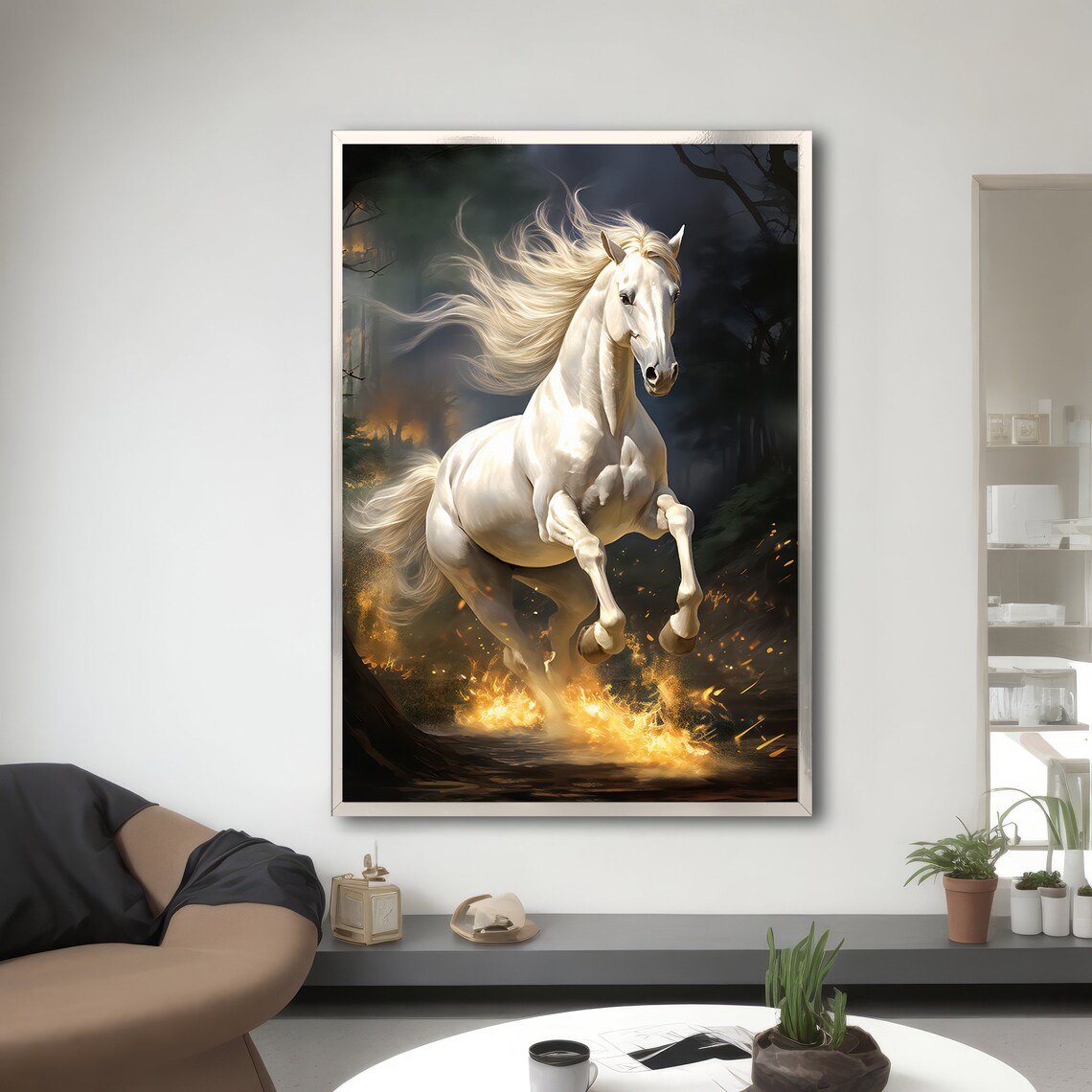 Fiery White Stallion Painting, Horse Lovers Gift - Image 3