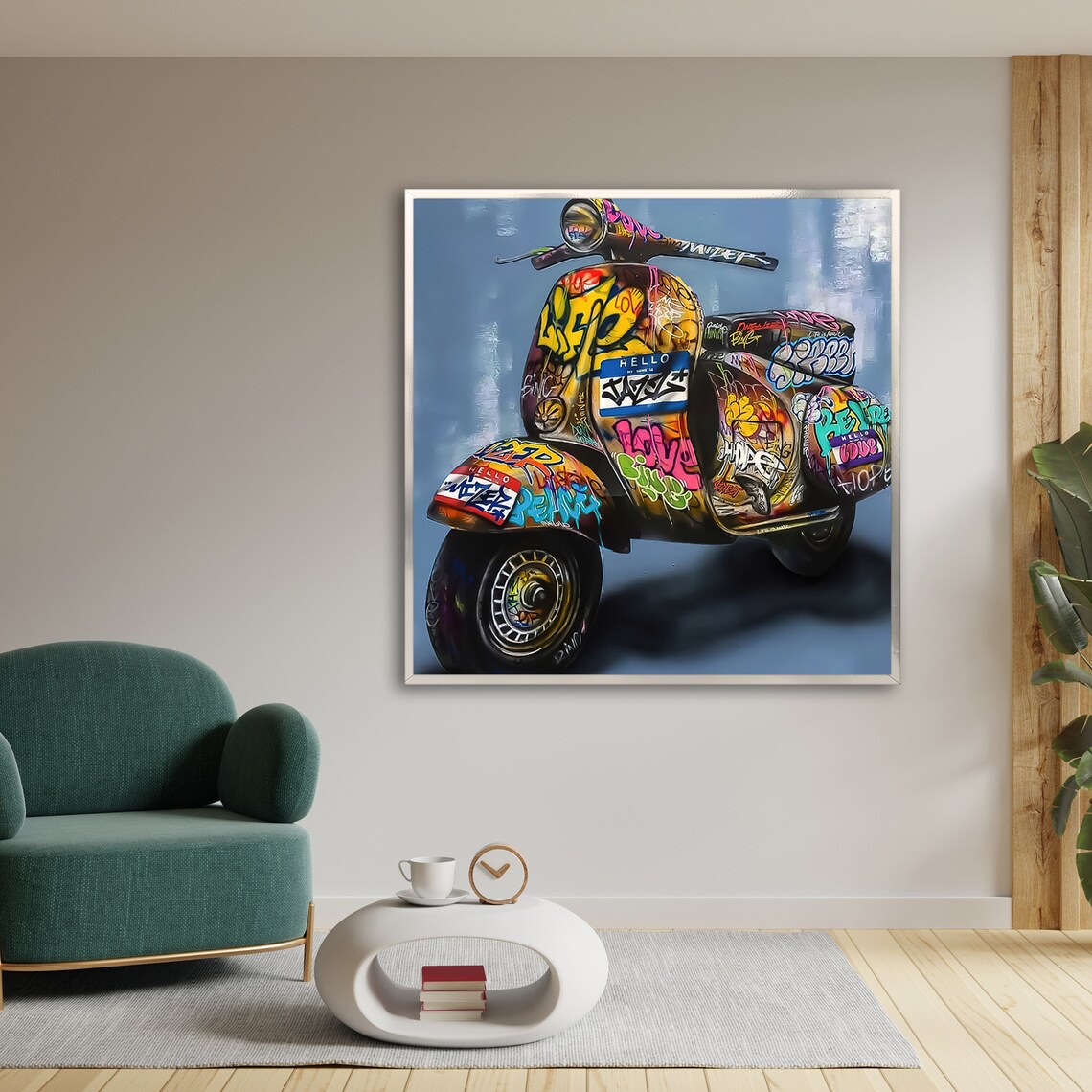 Graffiti Covered Scooter, Bold Urban Decor - Image 3