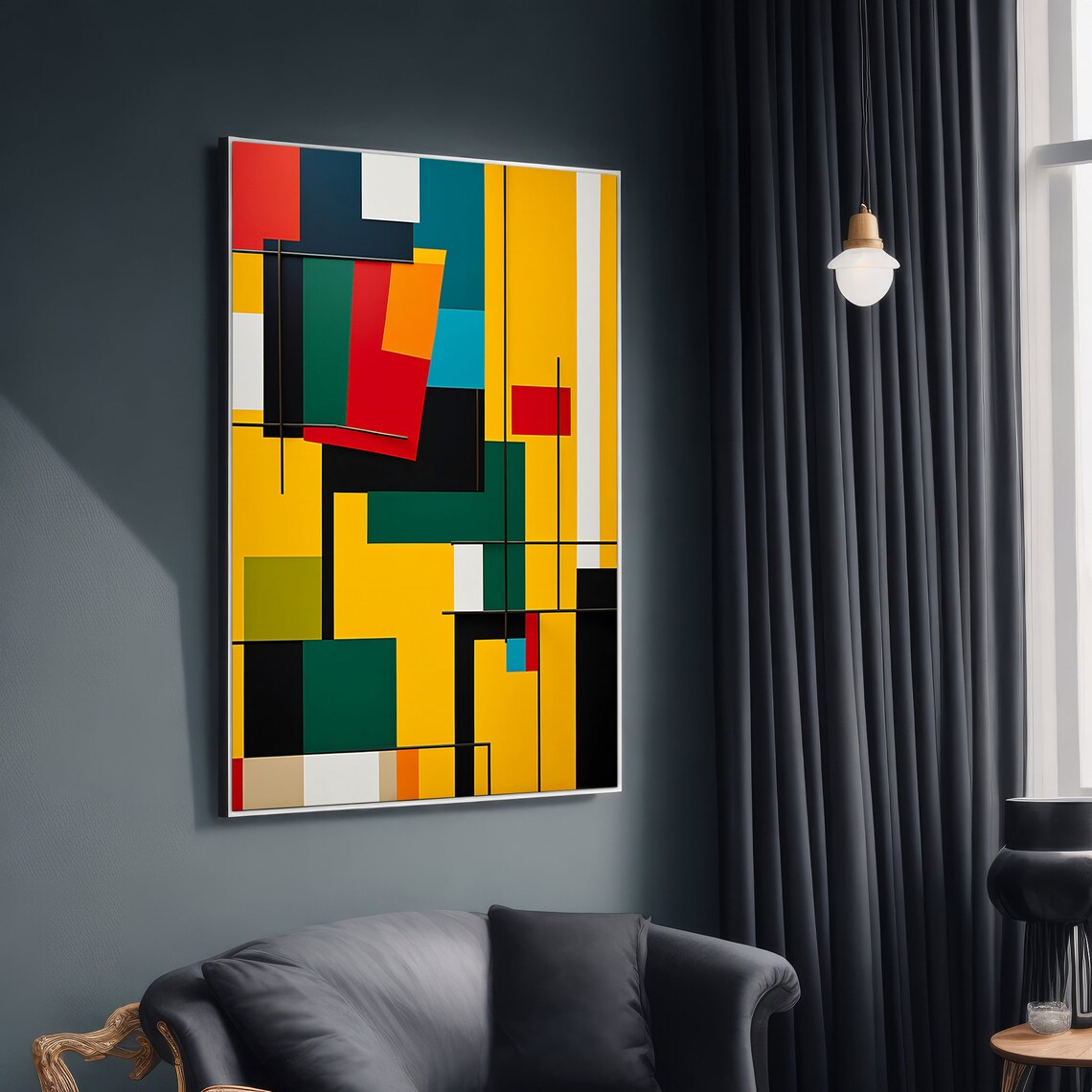 Abstract Geometric Painting, Modern Wall Art Gift