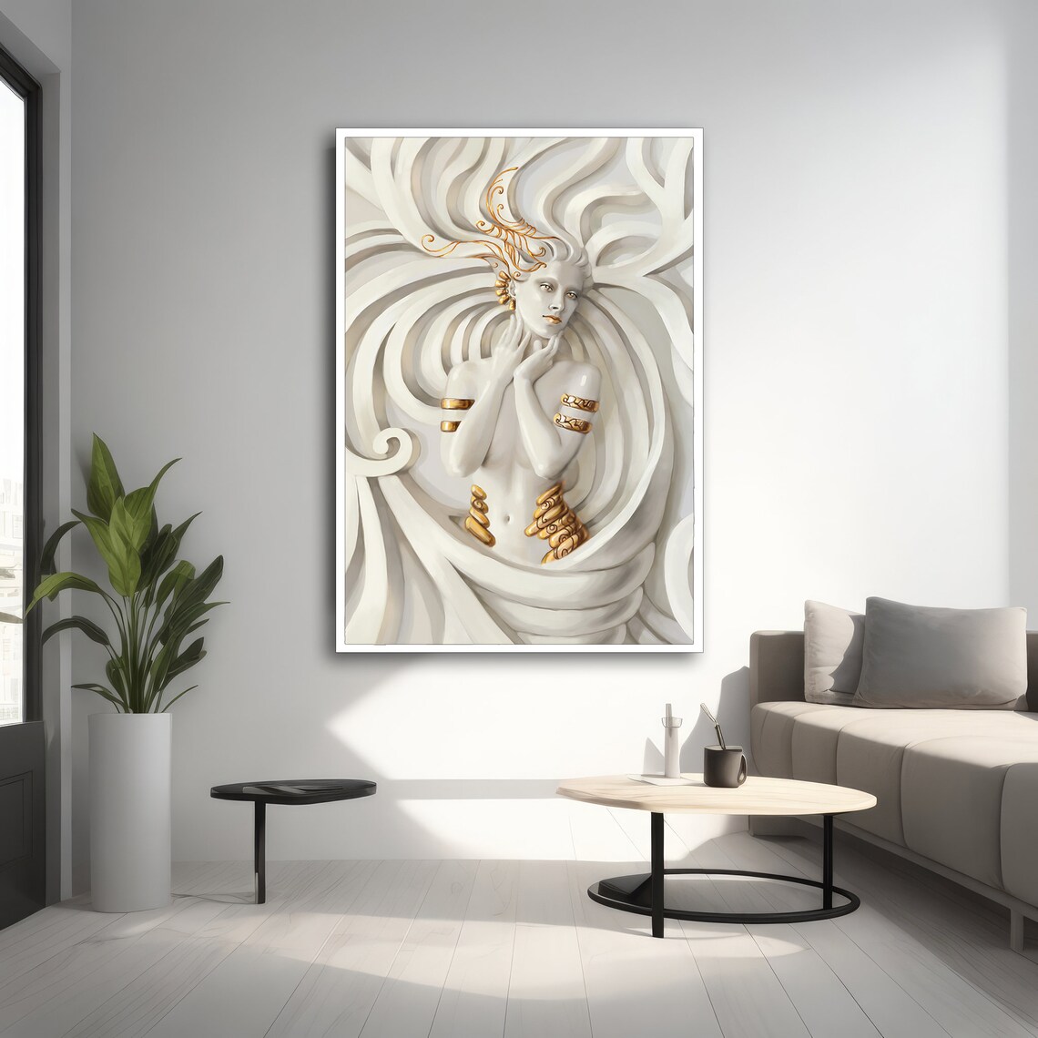 Elegant Goddess With Gold Accents, Modern Painting - Image 2