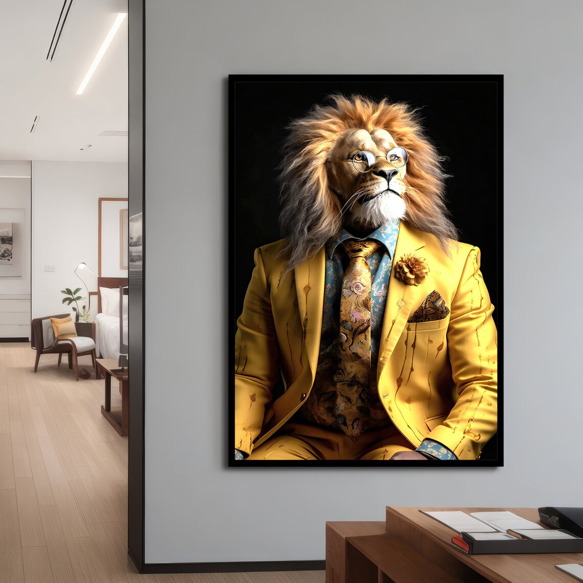 Regal Lion In Yellow Suit Painting - Image 4