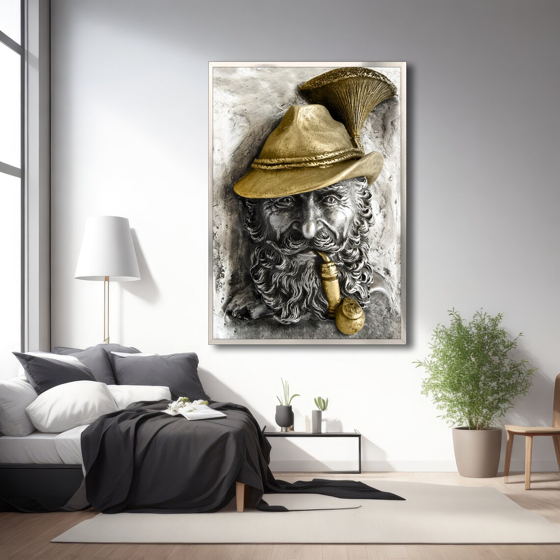 Charming Elderly Man With Pipe, Modern Painting - Image 3