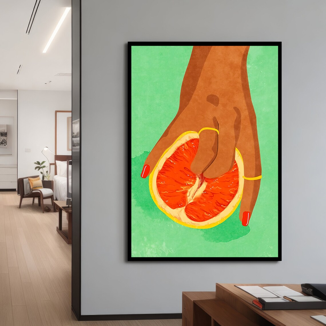 Grapefruit Hand Abstract, Colorful Modern Painting - Image 4