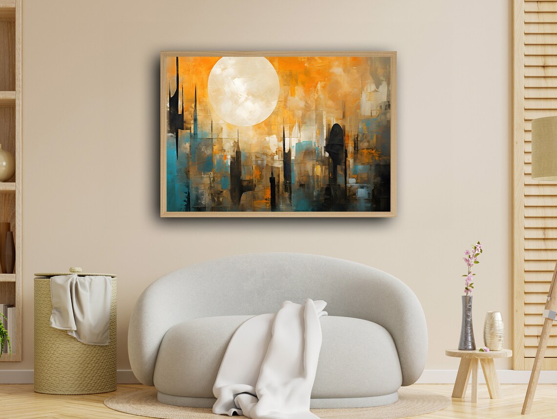 Moonlit Metropolis Night Sky, Modern Decor Art Print - Image 2