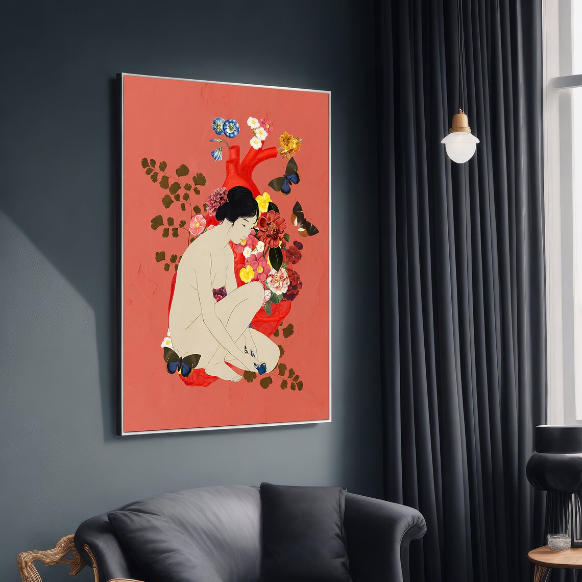 Elegant Nude Woman With Flowers And Butterflies