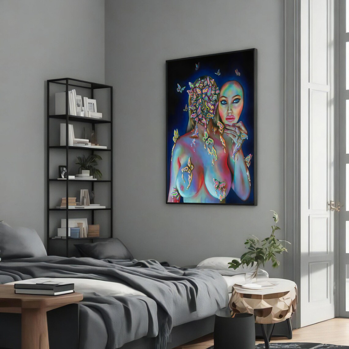Surreal Nude Woman With Butterflies, Modern Art