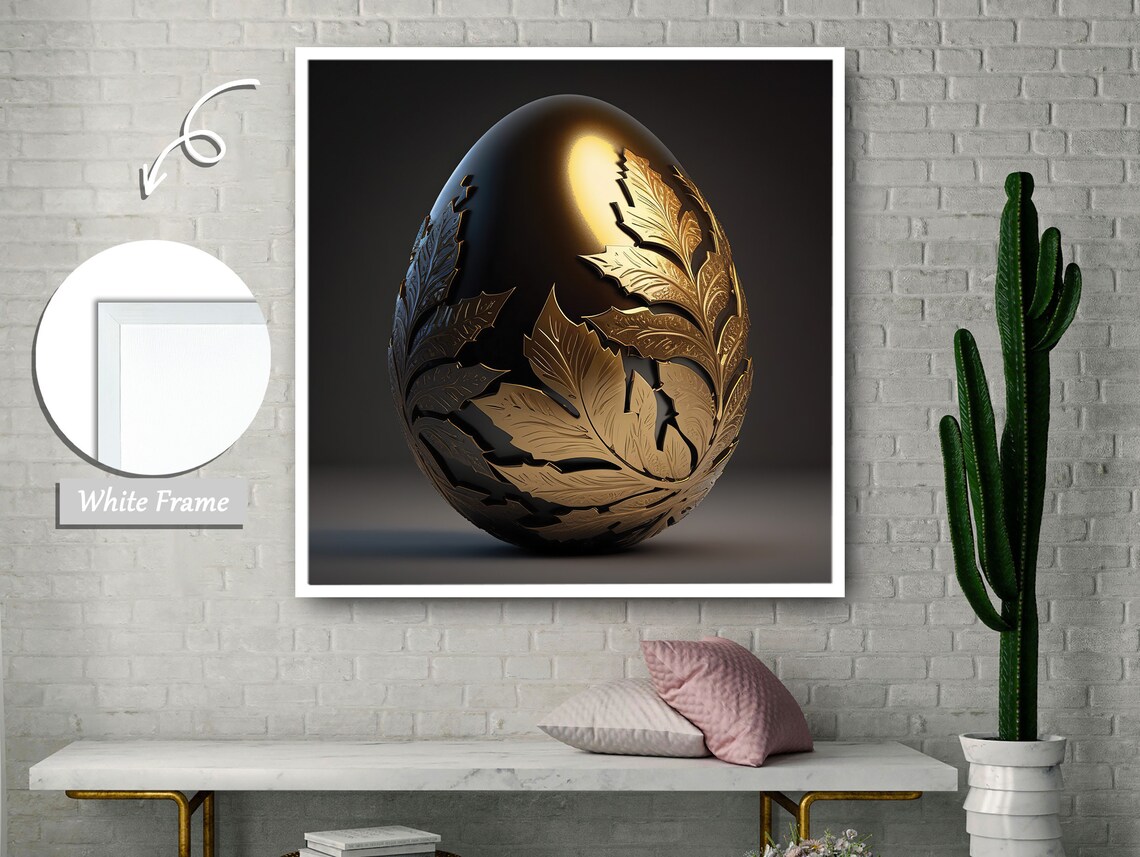Golden Egg With Gold Leaves, Luxury Art - Image 3
