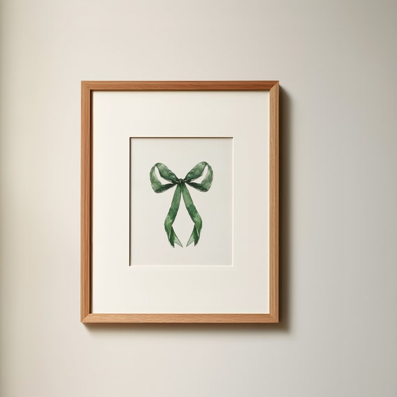 Green Bow Print Balletcore Wall Art Dark Decor Aesthetic Teen Girls Green Preppy Girly Poster Dorm Decor For College Apartment