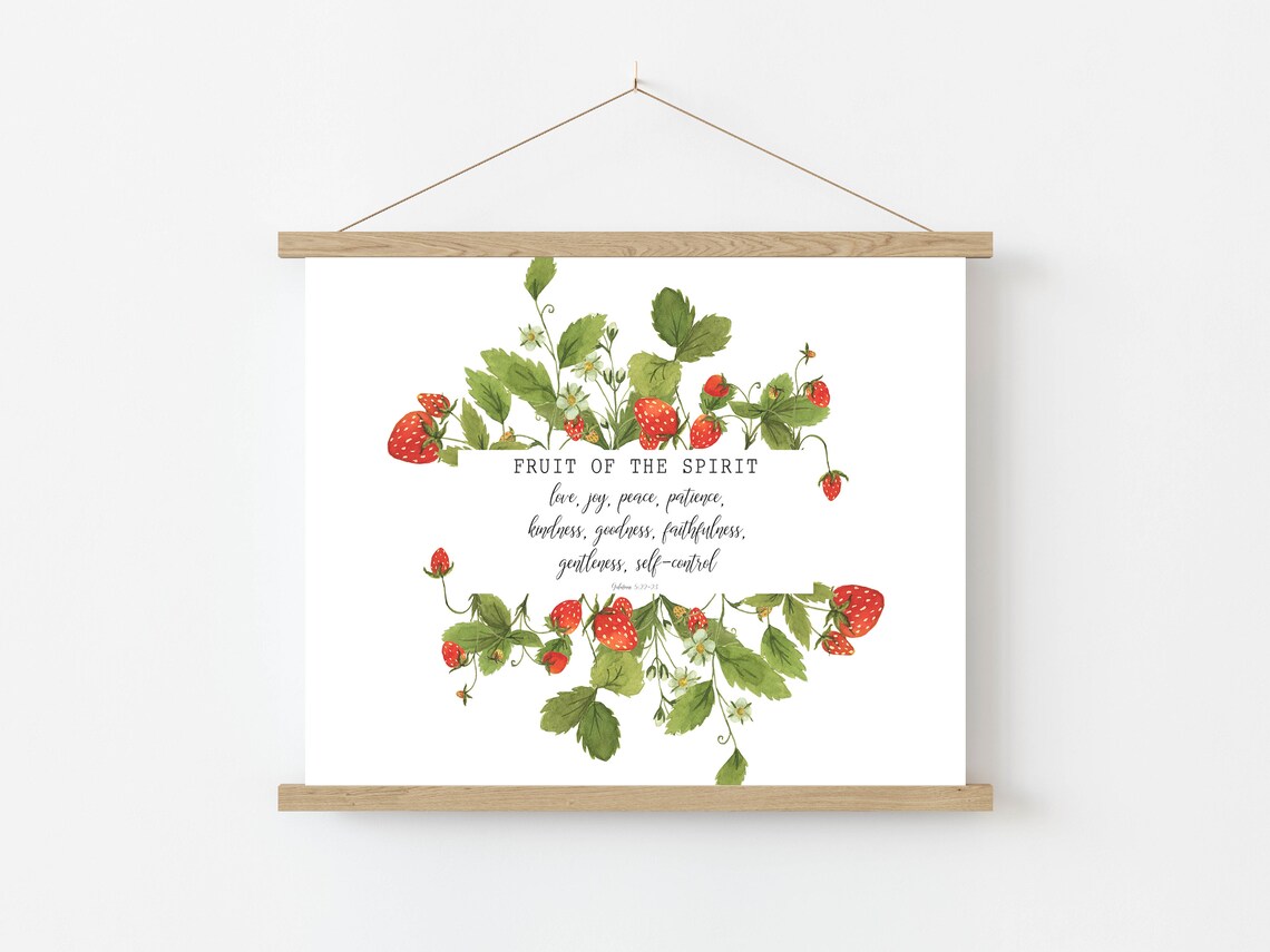 Fruit Of The Spirit Strawberry Botanical Galatians Verse Poster - Image 7