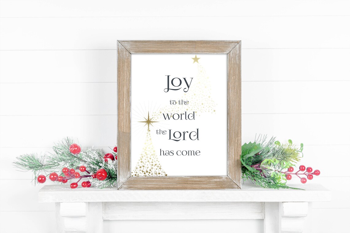 Joy to the World the Lord Has Come Gold Star Christmas Quote Poster - Image 2