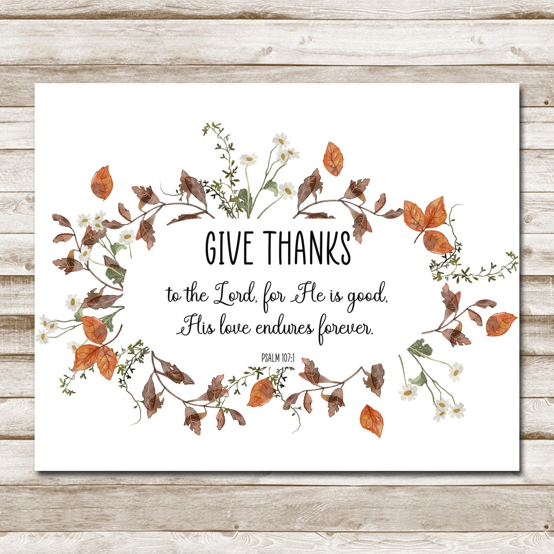 Psalm 1071 Give Thanks Autumn Leaf Wreath Bible Verse Scripture Poster - Image 4