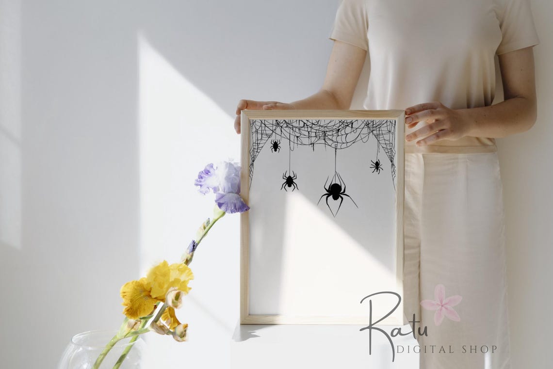 Halloween Spiders Print Cute Halloween Poster Spooky Wall Art Halloween Black Spider Print Print Spiderweb Decor - Image 2