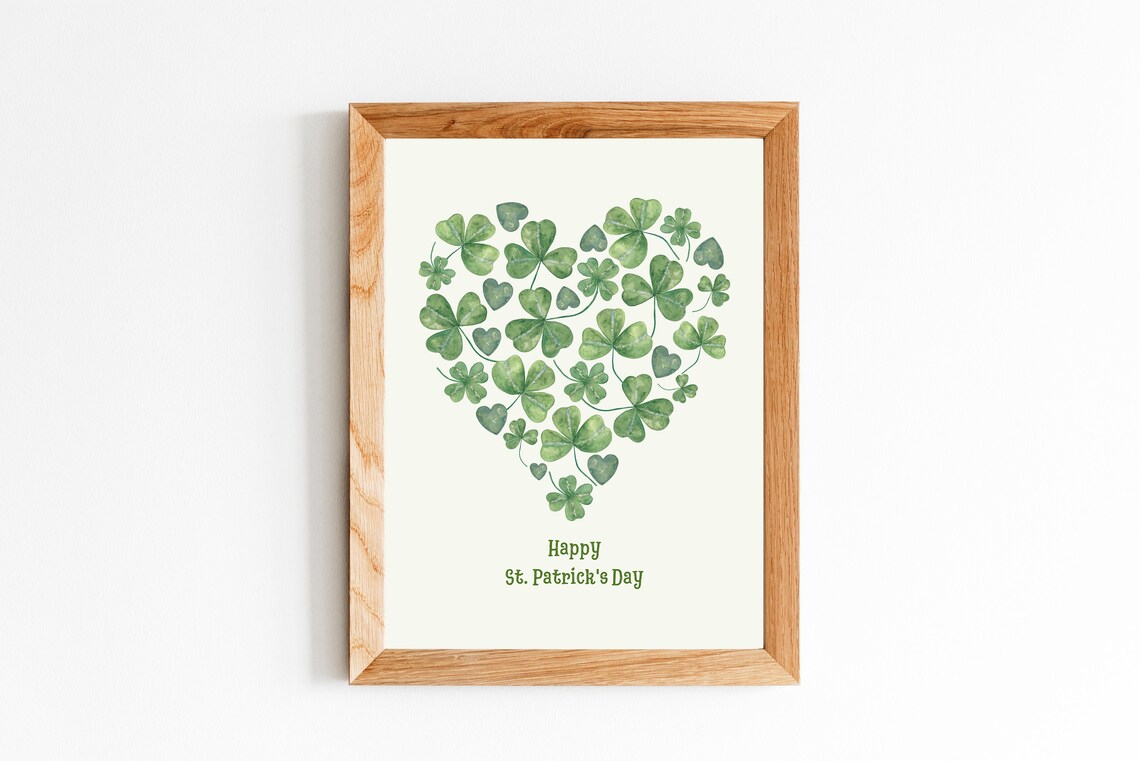 Shamrock Heart Watercolor Clover Print, Irish Decor - Image 2
