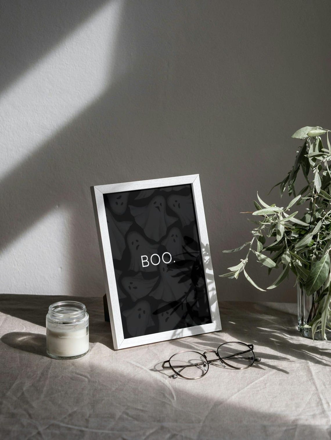 Boo Ghost Pattern Spooky Black Halloween Poster Cute Dark Decor - Image 3