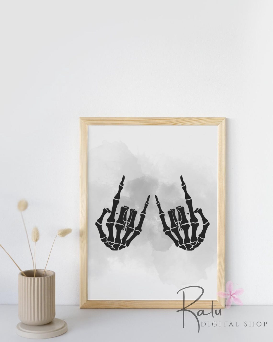 Skeleton Rock Hands Horns Sign Watercolor Halloween Spooky Poster - Image 2