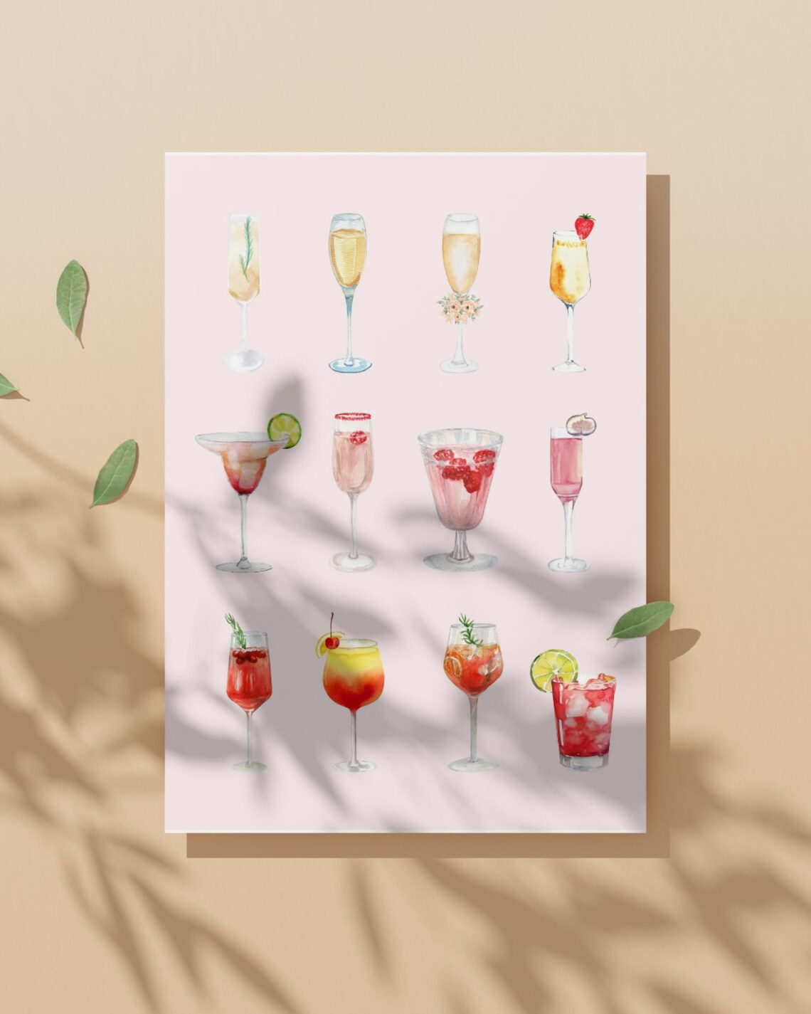 Watercolor Cocktail Glasses Champagne Drinks Bar Cart Art Poster - Image 2