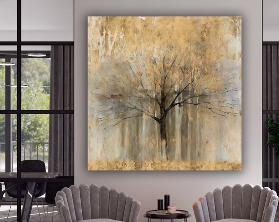 Large Gold Tree Abstract Painting Gold Wall Art Expressionist Painting Aesthetic Room Decor