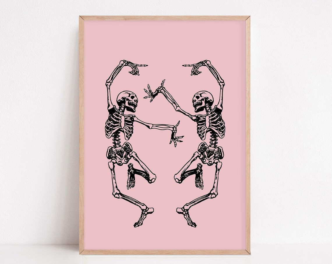 Pink Halloween Vintage Skeleton Poster Print