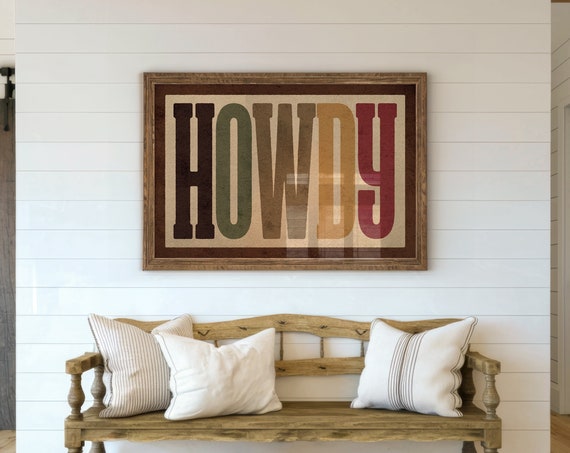 Howdy Typography Poster Gift For Home Rustic Wall Art Housewarming Gift For Farmhouse Living Room Decor Colorful Southwestern Picture