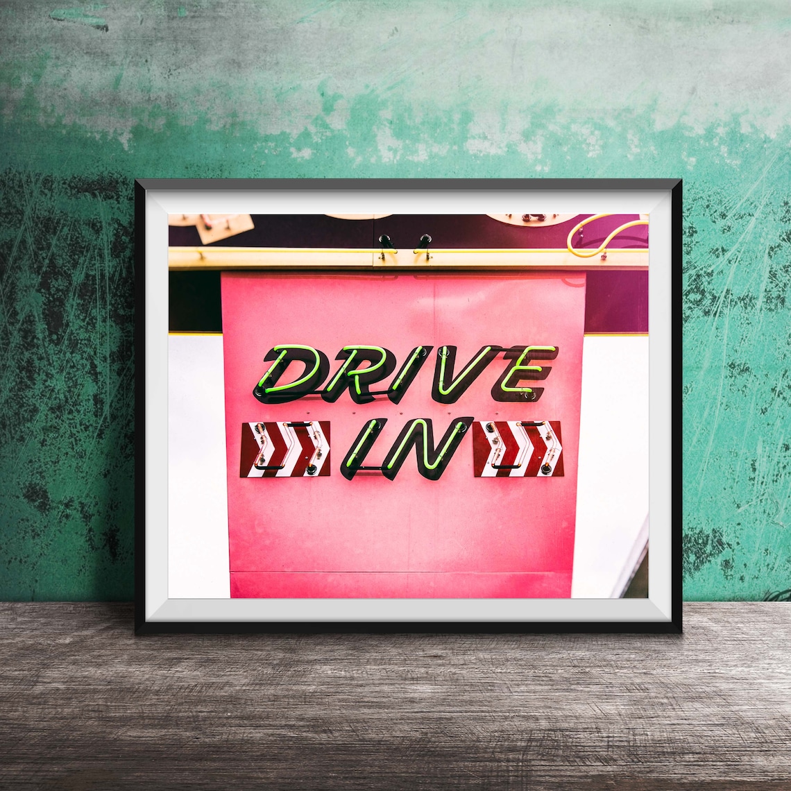 Drive In Vintage Neon Sign, Mid-Century Photo Print
