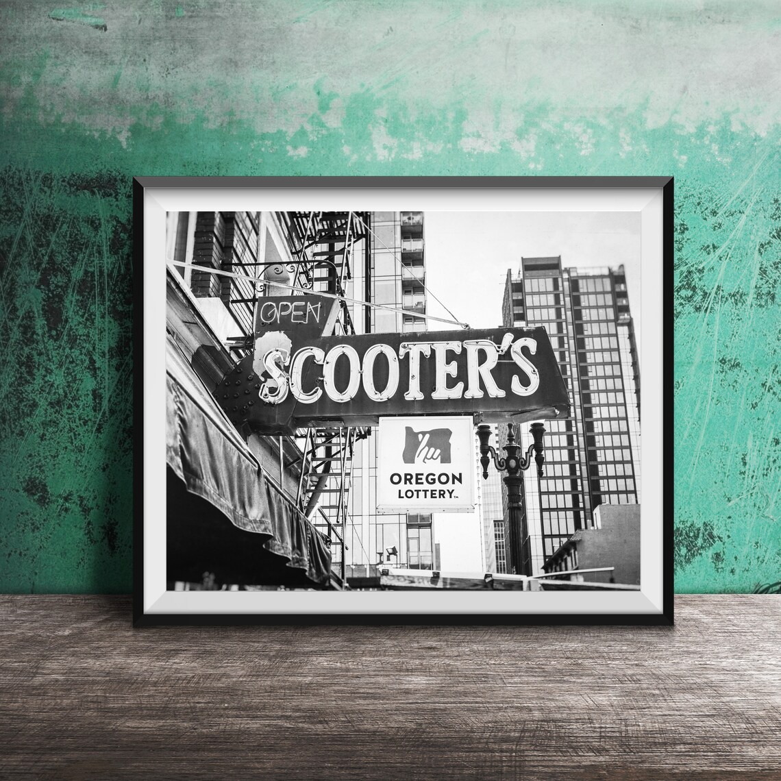 Scooters Red Neon Arrow Sign Open Oregon Lottery Portland Poster - Image 2