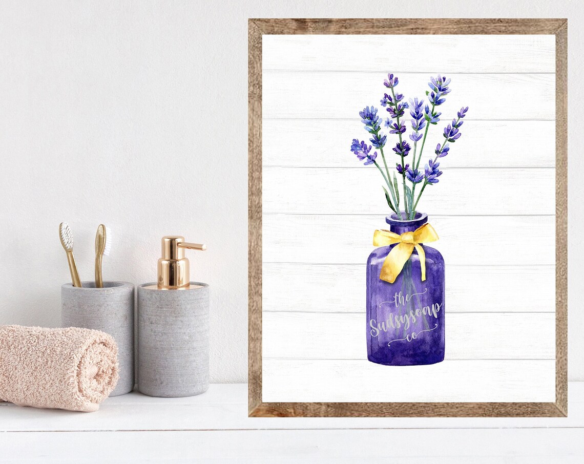 Lavender Bouquet In Purple Sudsy Soap Co Mason Jar Yellow Bow Poster