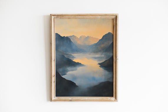 Moody Mountain Landscape At Dawn Atmospheric Art Tranquil Nature Scene With Mist And River Wall Decor 353