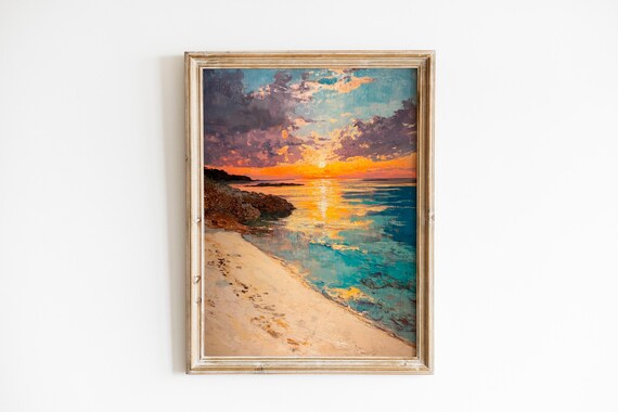 Coastal Sunrise Turquoise Beach Golden Sky Serene Ocean Print