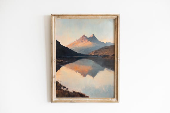 Moody Snowdonia Mountain Peaks Vintage Landscape Reflection Art Serene Scene Classic Rustic Wall Decor 773