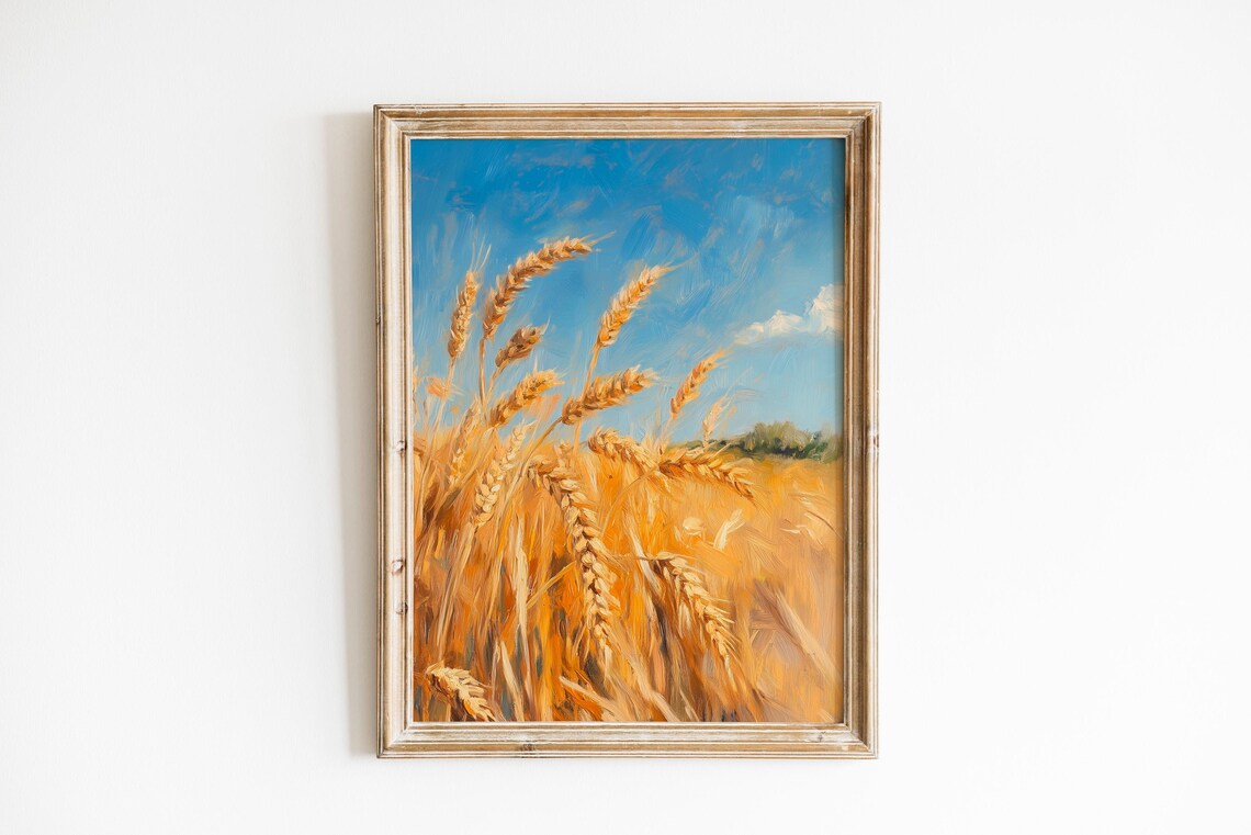 Warm Summer Wheat Field Art Print, Rustic Farmhouse