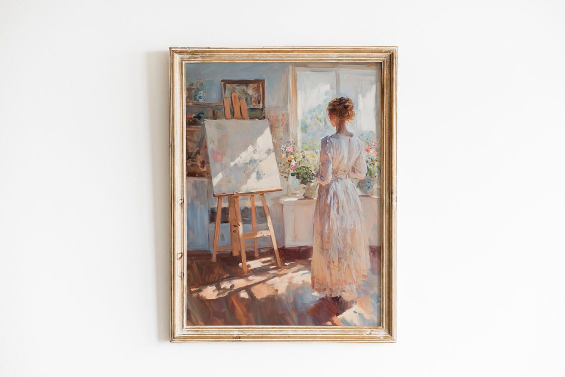 Artist Studio Woman Painting Vintage Impressionist Light Poster Art