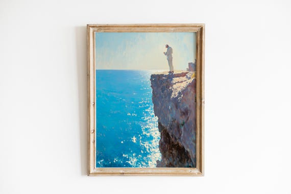 Coastal Landscape Art Moody Horizon Over Ocean Dramatic Cliff Scene Serene Painters View Wall Decor 150