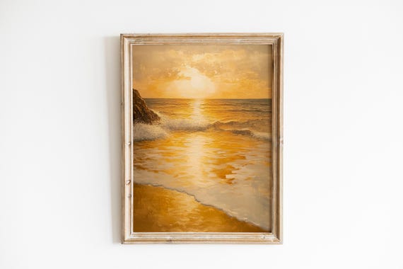 Anglesey Sunset Oil Painting Warm Golden Seascape Summer Coastal Decor Moody Beach Scene Art Wall 1261
