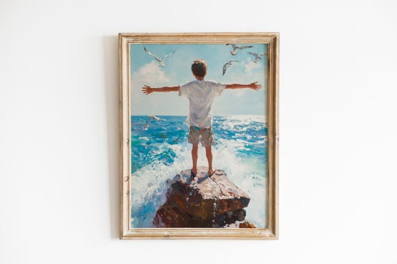 Bright Summer Coastal Boys Balancing Art Print