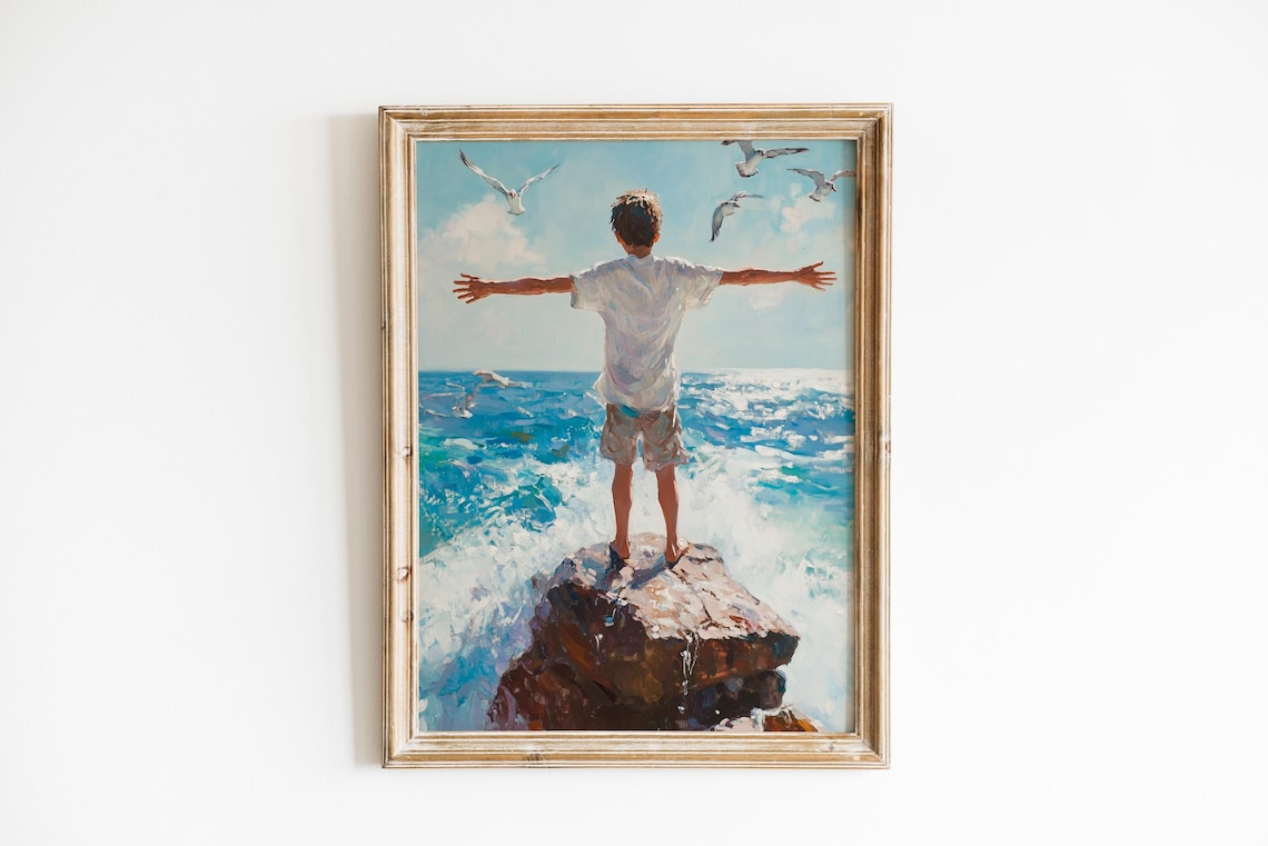 Bright Summer Coastal Boys Balancing Art Print