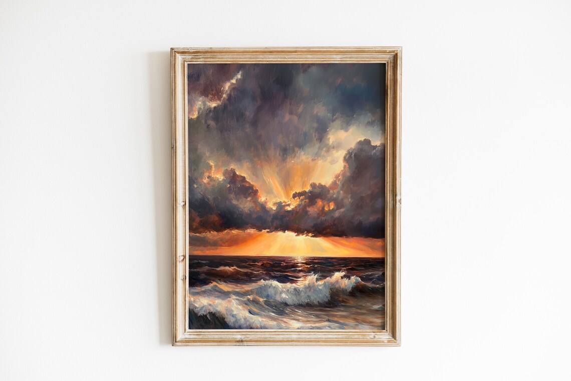 Storm Clouds Breaking Over Wild Ocean Sunburst Seascape Wall Art