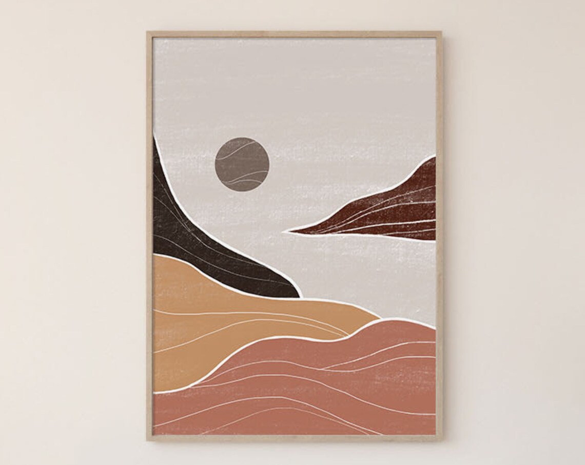 Abstract Desert Sunset Art Terracotta Waves Modern Landscape Poster - Image 3