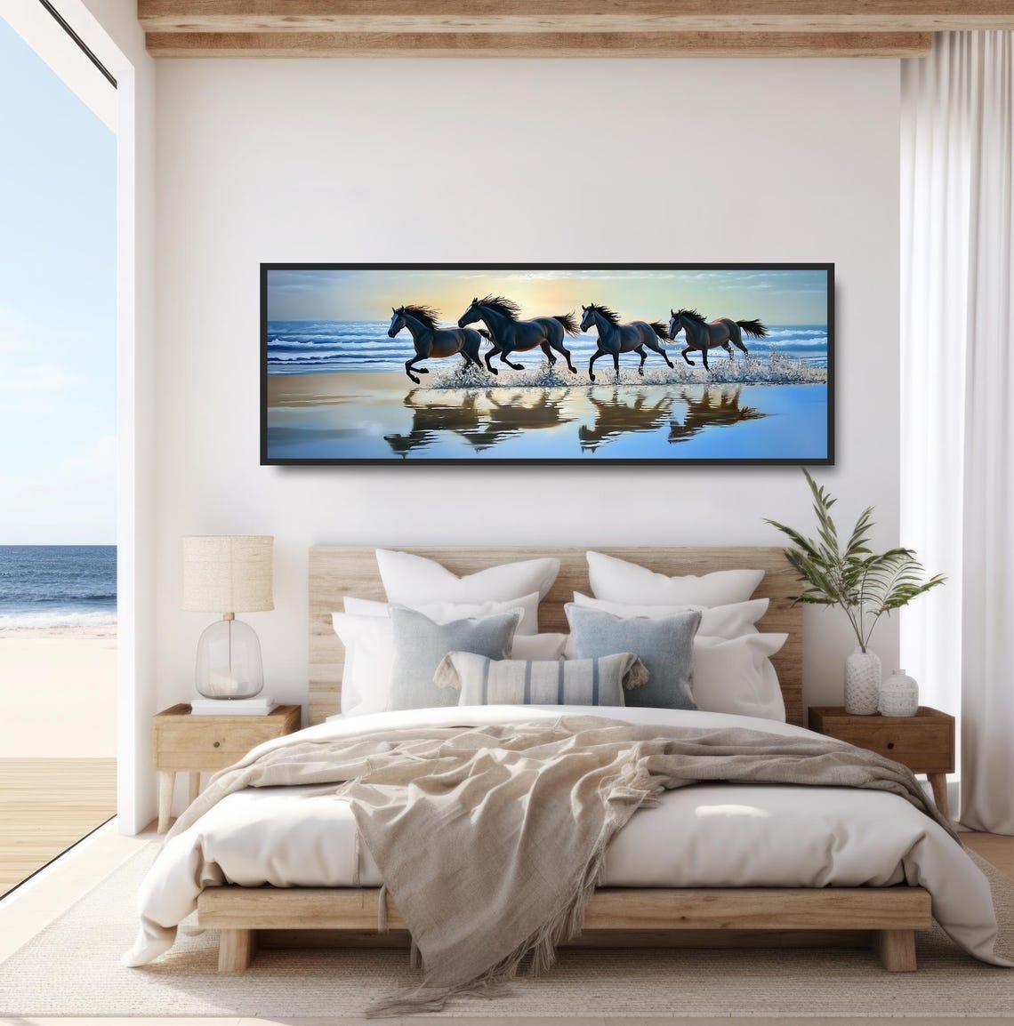 Four Horses Galloping Beach Sunset Ocean Shoreline Equine Print - Image 4