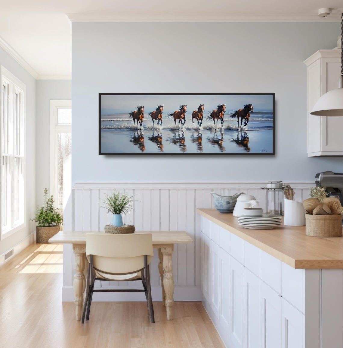 Six Wild Horses Galloping Ocean Surf Beach Wave Splash Equine Print - Image 3