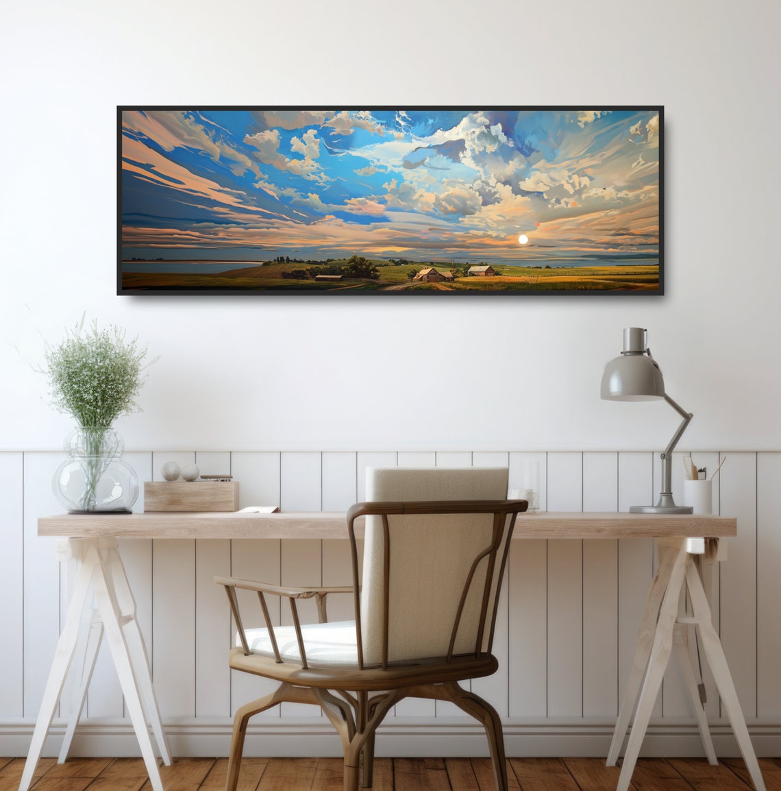 Farm Sunset Dramatic Clouds Panoramic Rural Prairie Landscape Poster - Image 2