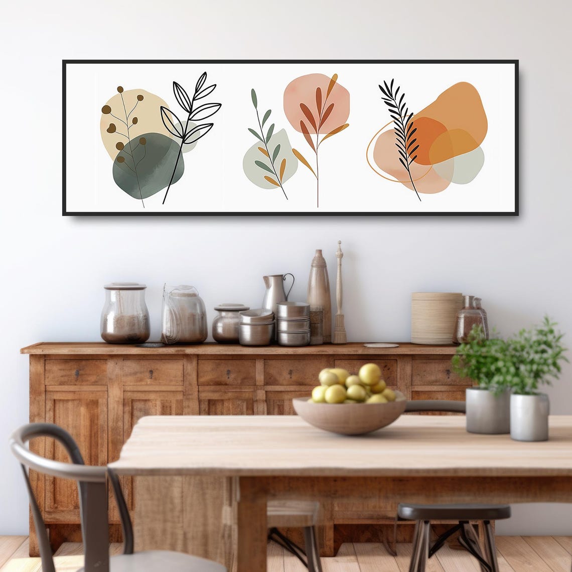 Pastel Botanical Line Art Leaves Neutral Boho Modern Wall Poster - Image 3