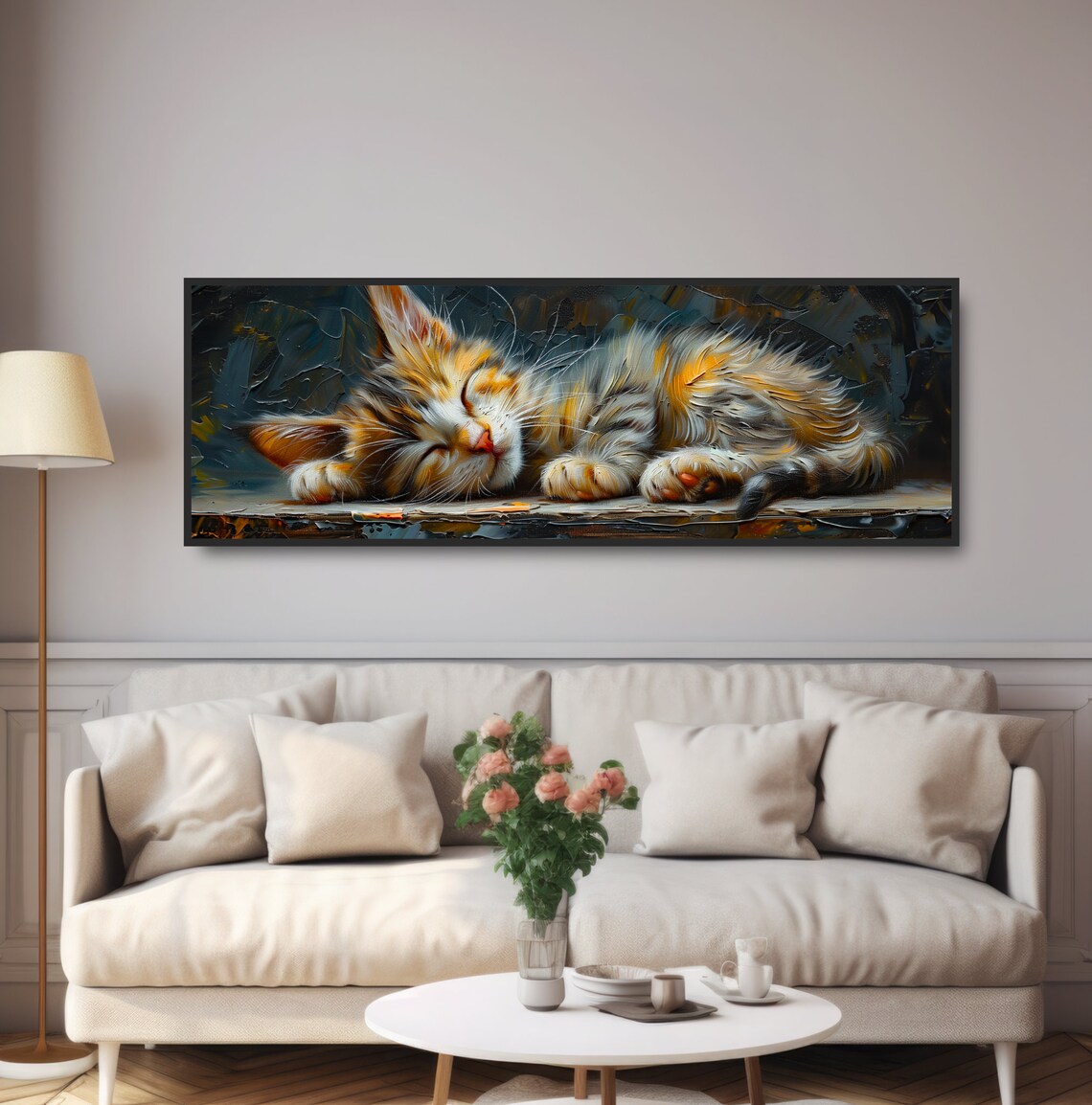 Cute Sleeping Tabby Kitten Oil Painting Adorable Farmhouse Cat Art Poster - Image 4